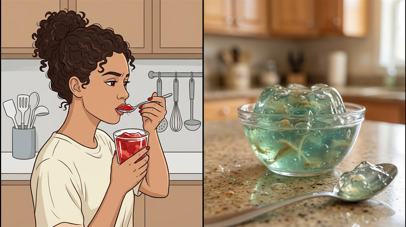 Glass of a prepared gelatin drink